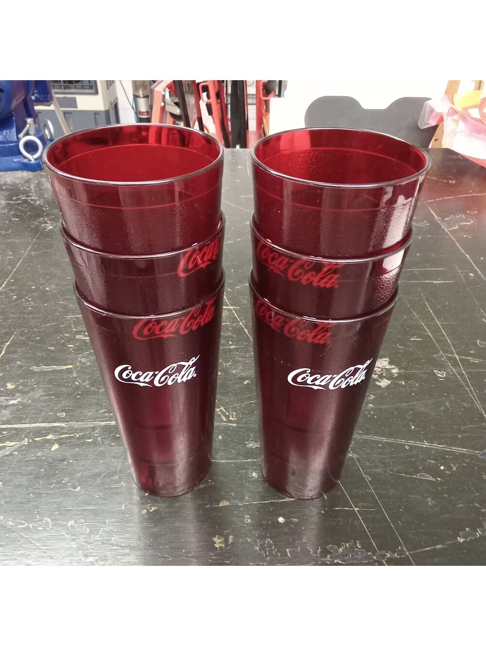 Ruby Red Textured Plastic Tumbler Coca Cola Cups 24 Oz Restaurant Style Set of 6